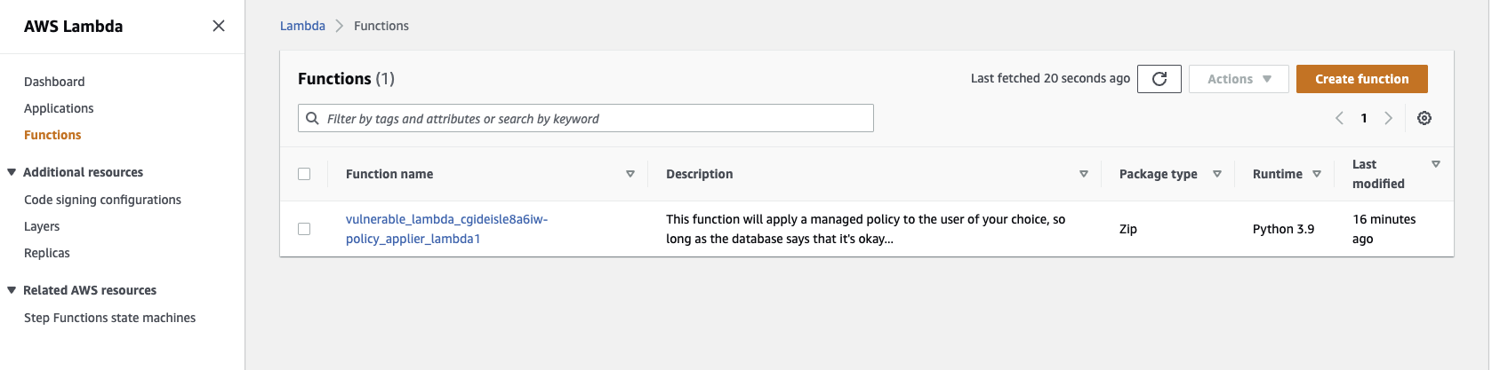 CloudGoat Lambda function created