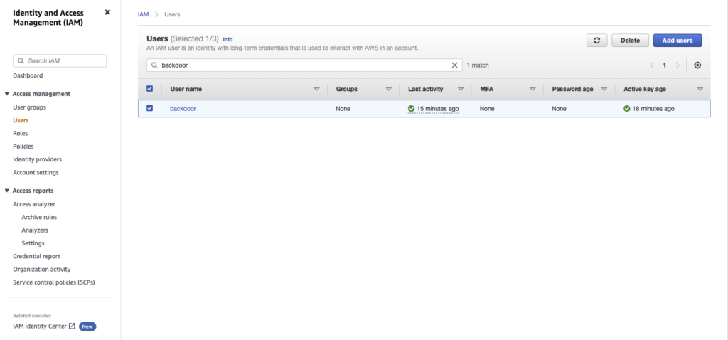 Deleting the user in AWS Console
